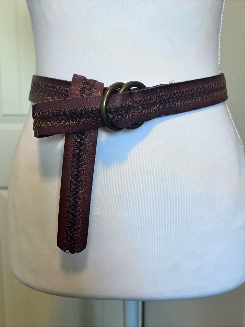 J. Crew Brown Braided Leather Double-Ring Belt Labeled XS/S  40” Long - Picture 2 of 13